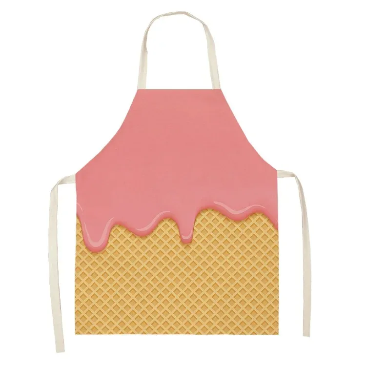 Ice cream pattern home kitchen cooking oil-proof linen apron chef cooking baking sleeveless apron