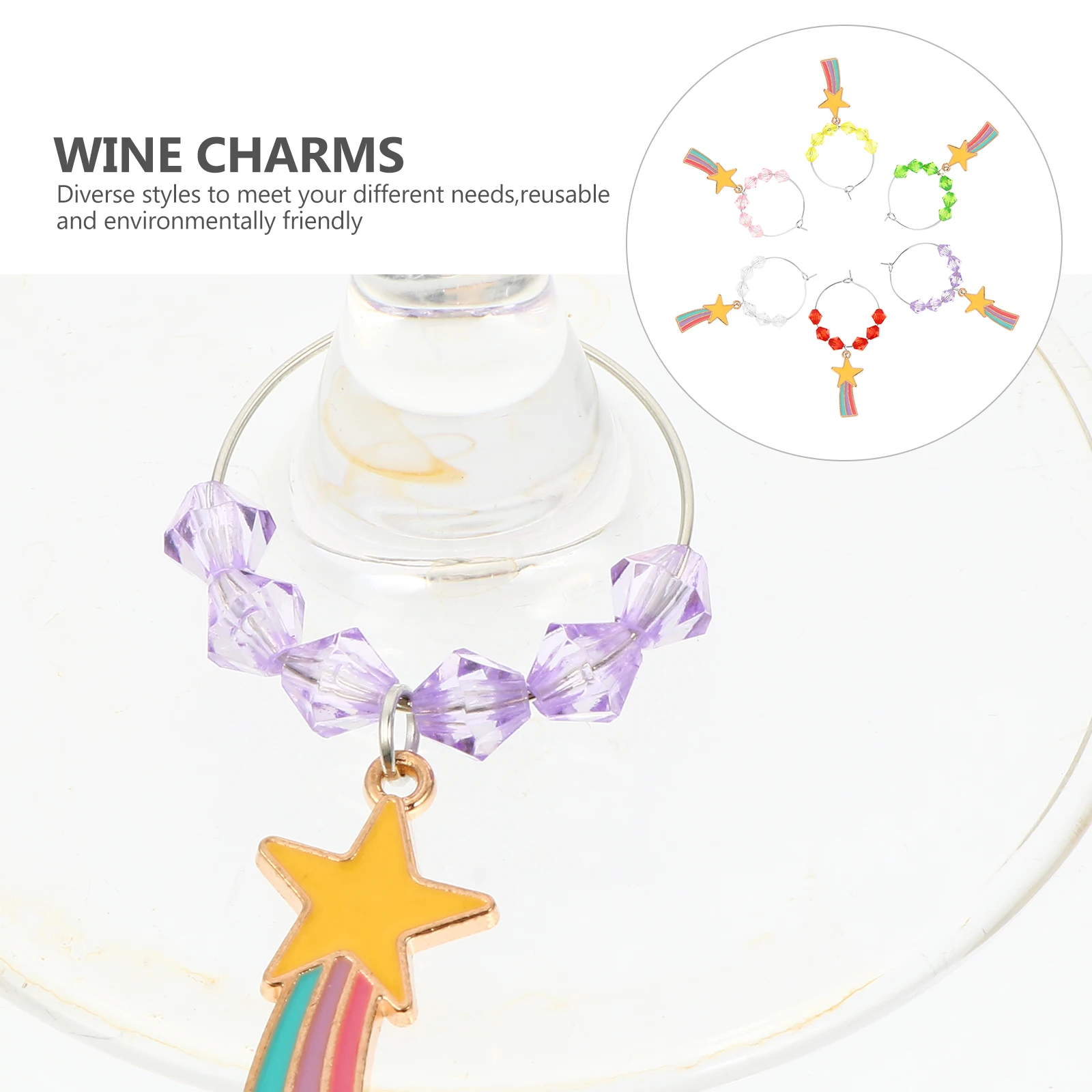 

6pcs Rainbow Wine Charms Colorful Metal Markers Party Glass Tags Wine Charms Decor For Home Bar Hotel Restaurant Glass