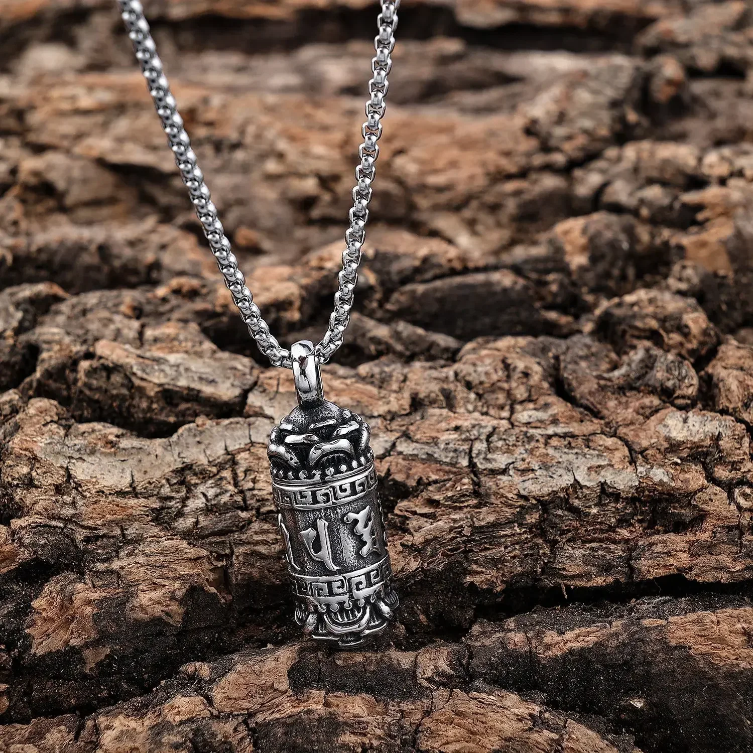 Sanskrit Openable Cylindrical Stainless Steel Pendant Men's for Necklace