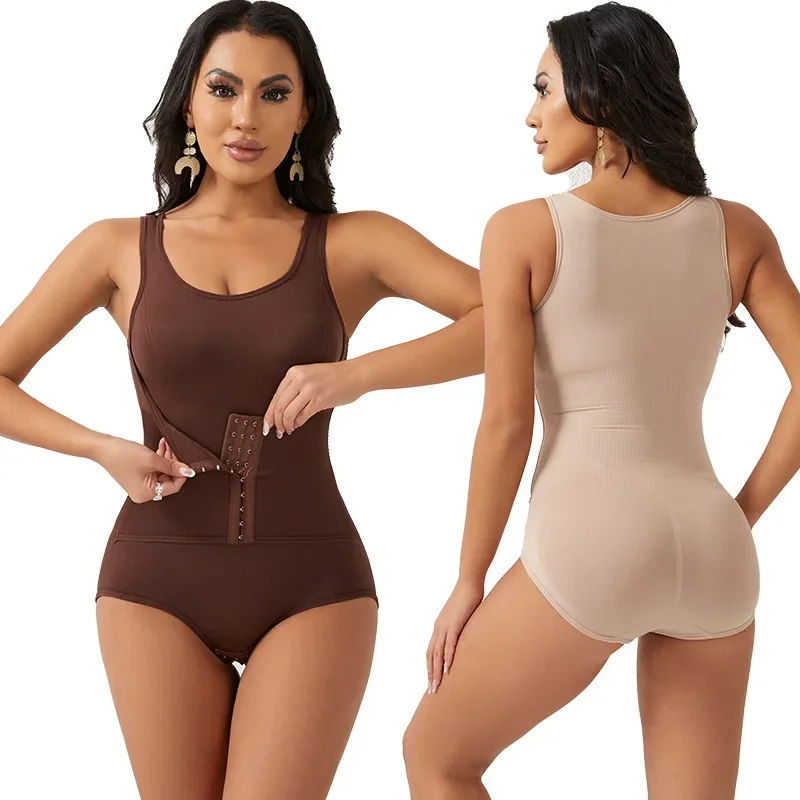 Abdominal control tightens waist circumference and lifts buttocks, front button women's slimming and shaping jumpsuit