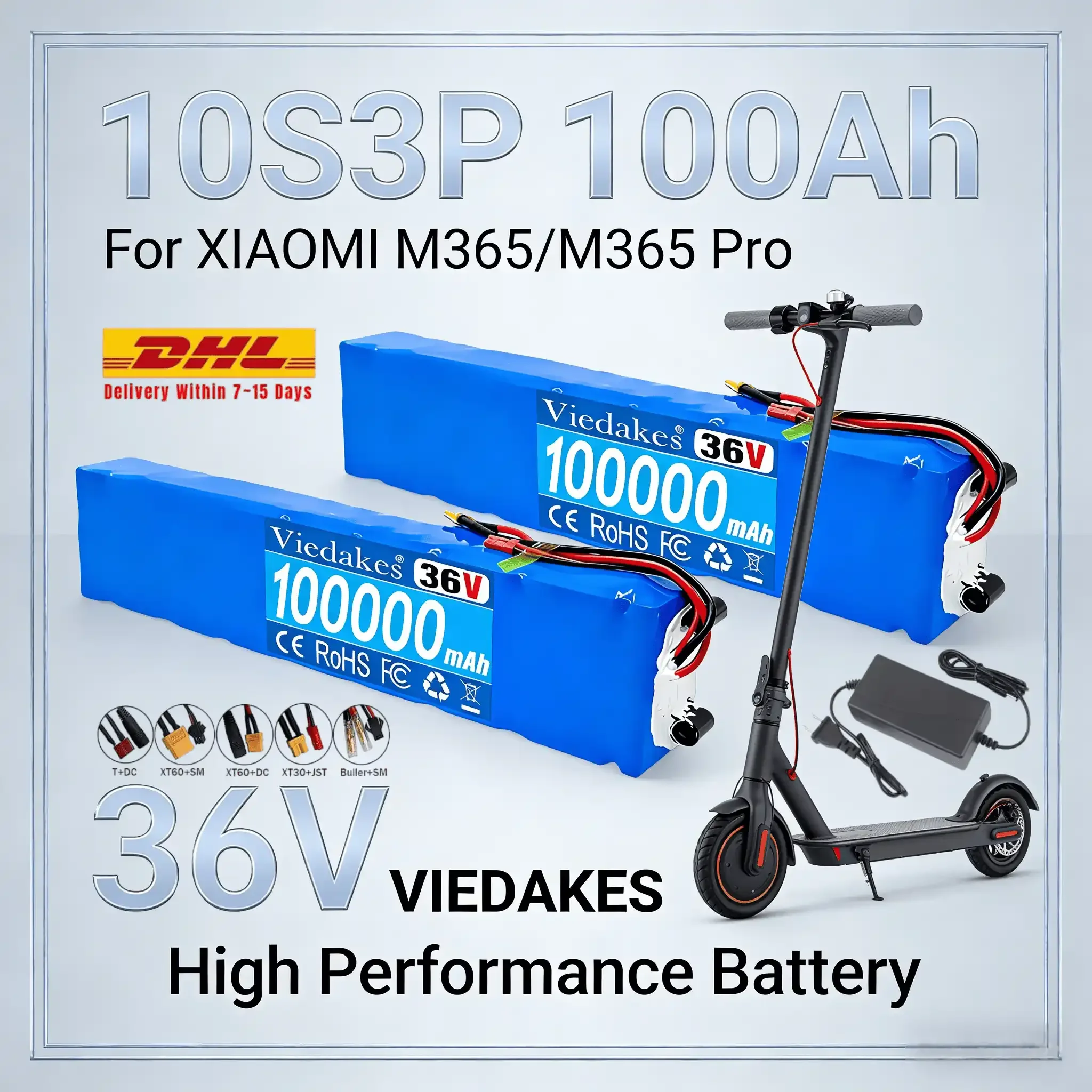 

Heavy Duty 36V 100Ah 10S3P Battery Pack with XT60 XT30 JST DC T1 for Scooter E-bike