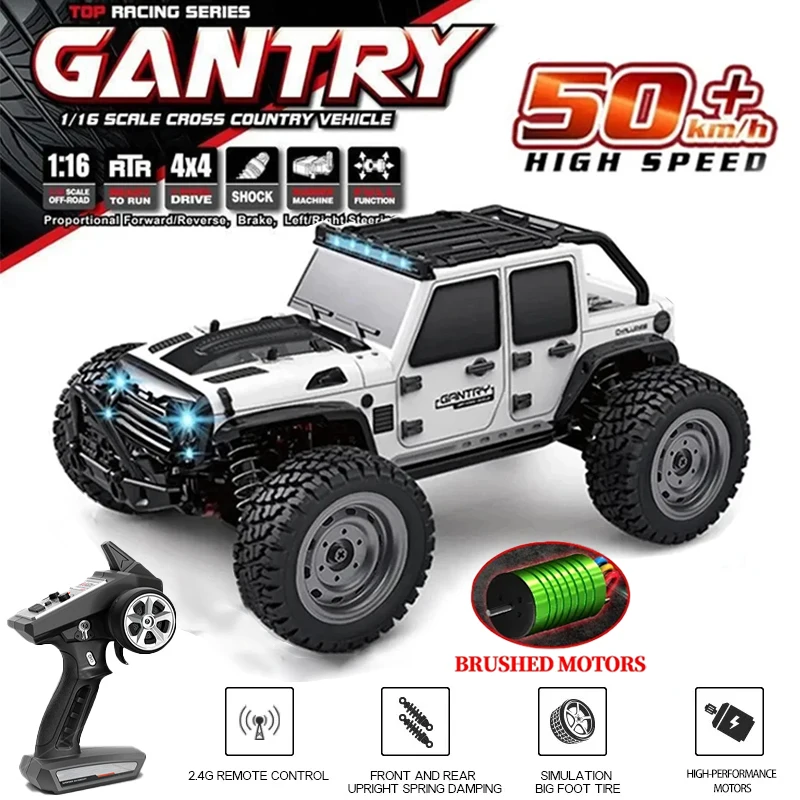 

16103 Fast Rc Cars 50 км/ч 1/16 Off Road 4WD со светодиодными фарами, 2,4G водонепроницаемый пульт дистанционного управления Monster Truck для взрослых и детей