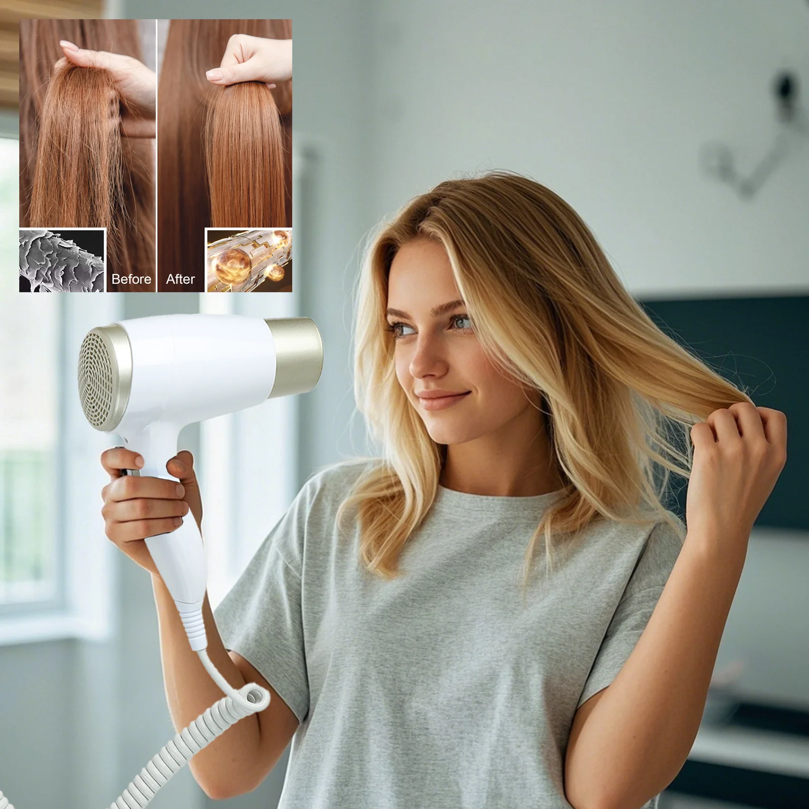 Wall-Mounted Hair Dryer with Strong Wind Power, Household Electric Hair Dryer, 110V Us Standard Plug, Two-Speed Adjustment for Hot and Cold Air, No Drilling Required