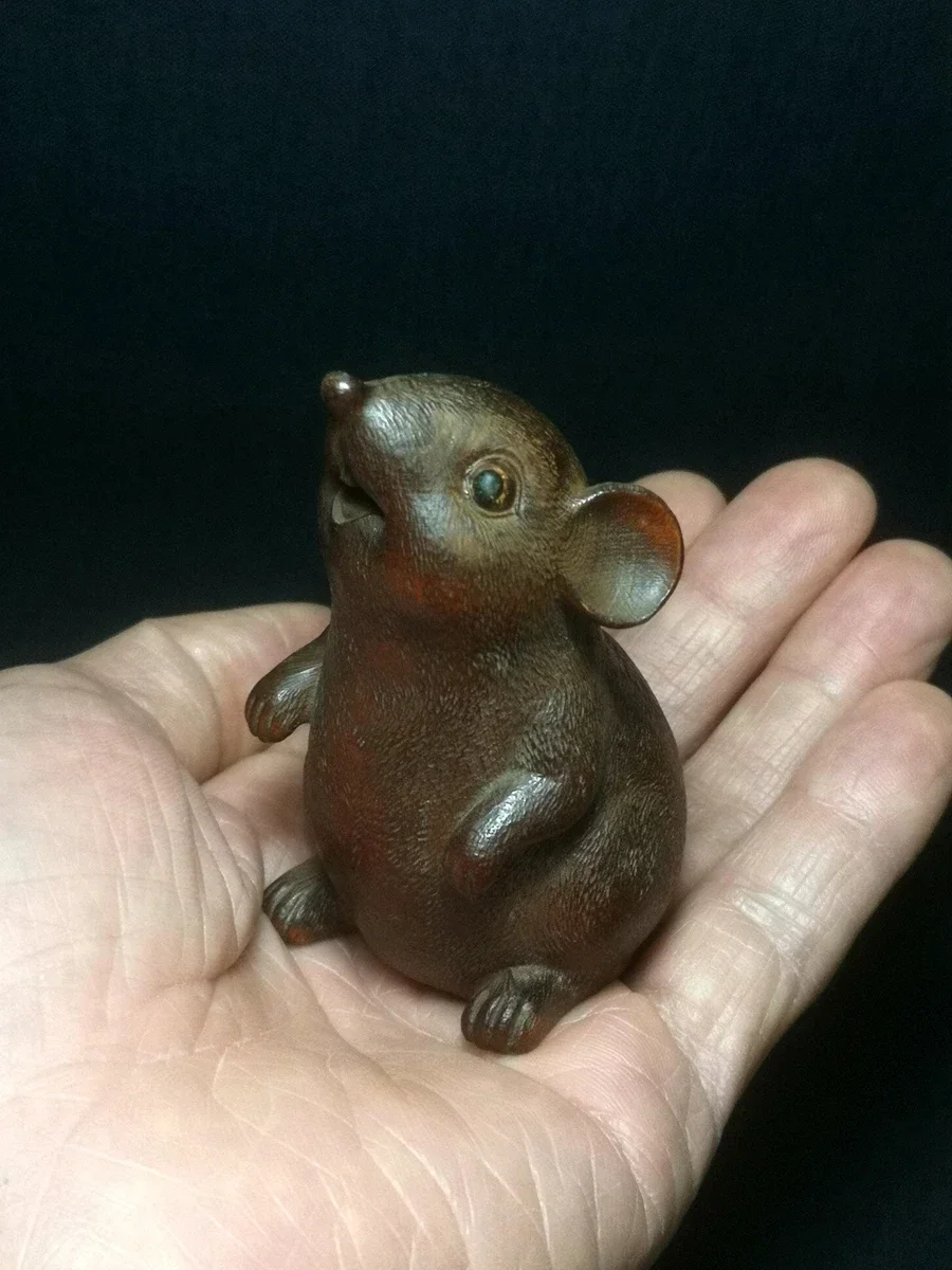 Chinese Boxwood Hand Carved Clever Mouse Figure Statue Netsuke Decoration Collection Gift