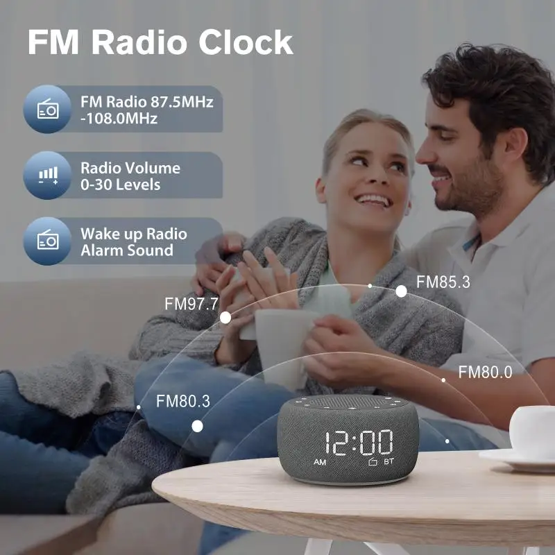 Orologio da tavolo Radio FM orologio digitale Bluetooth luce notturna a 7 colori 9 minuti Snooze 0-100% orologio da tavolo Dimmer lampada da