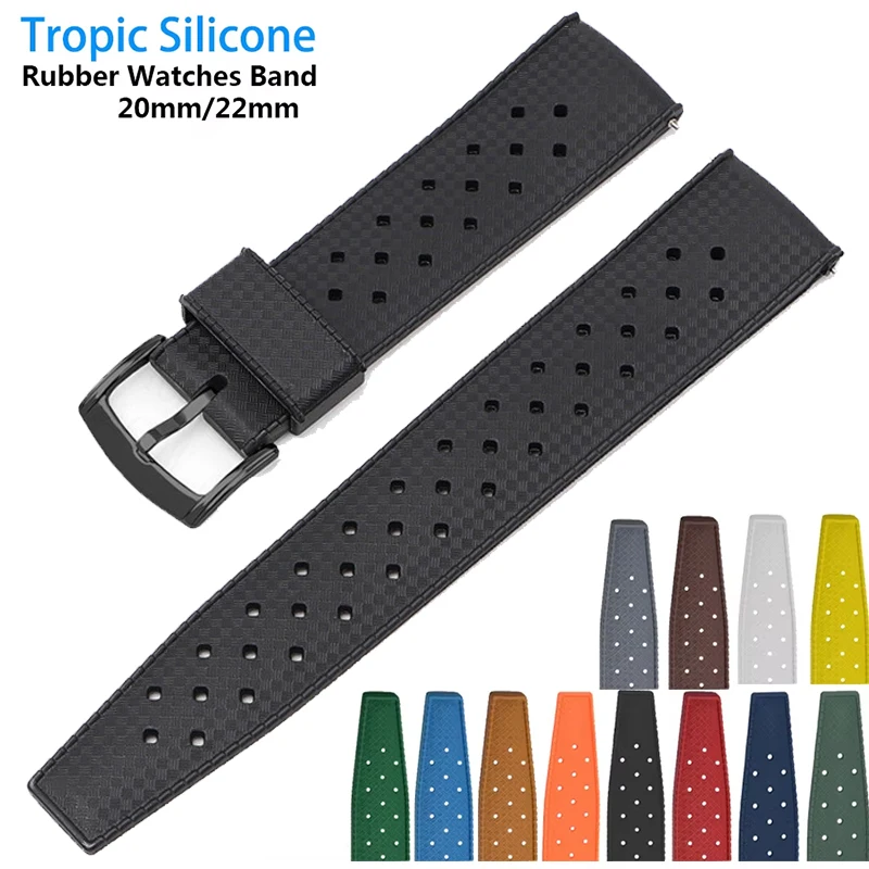 Tropical Rubber Watch Band Quick Release 20mm 22mm for Oris Seiko Citizen Diving Waterproof Sport Silicone Wrist Strap Bracelet