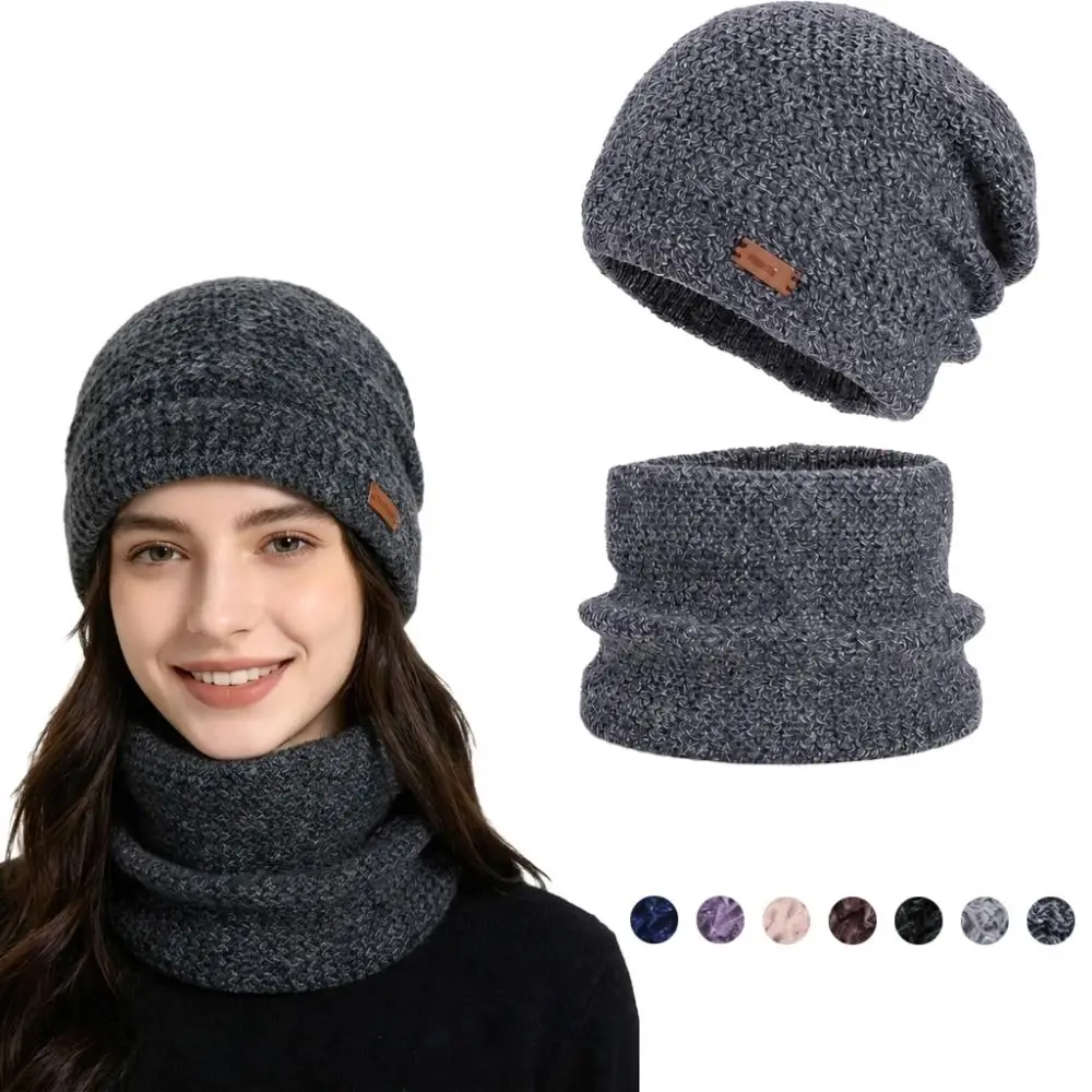 New Thicken Soft Hat Scarf Set Knit Windproof Coldproof Neck Warmer Warm Beanie Hat for Women and Men