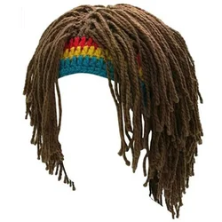 Jamaican Knitted Wig Braid Hat Unisex Hair Hat Handmade Fancy Wig Caps Halloween Ghost House Wig Black