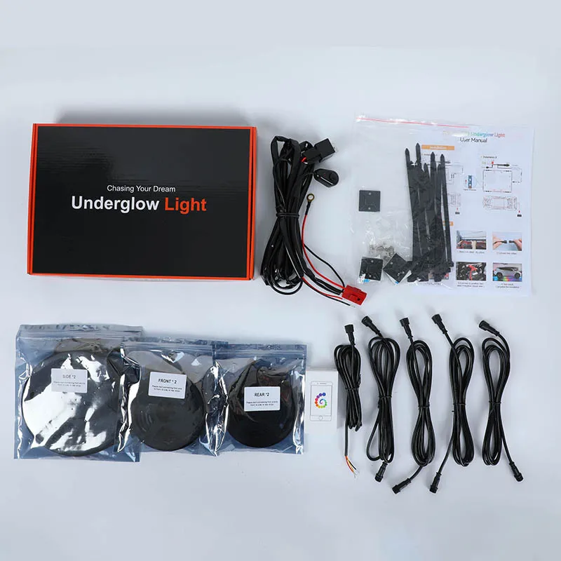 Smoked Black Under Glow IP68 Waterproof RGBIC LED Car Under Glow 6 Pcs Chasing Underglow Light Kit for Cars