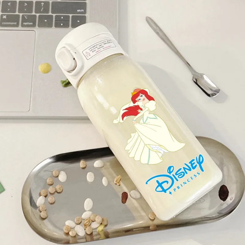 серія 600 мл, прозрачная пластикова соломенная бутылка для воды Disney Princess, портативная, для занятий спортом на открытом воздухе, детская герметичная чашка для питьевой воды