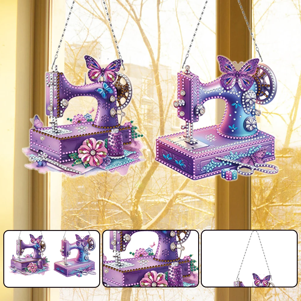 

Набор для алмазной вышивки (2 шт.) с дизайном швейной машинки, 2D/плоский, для самостоятельного изготовления, подвеска необычной формы, картина из страз, украшение для окна, декор для дома