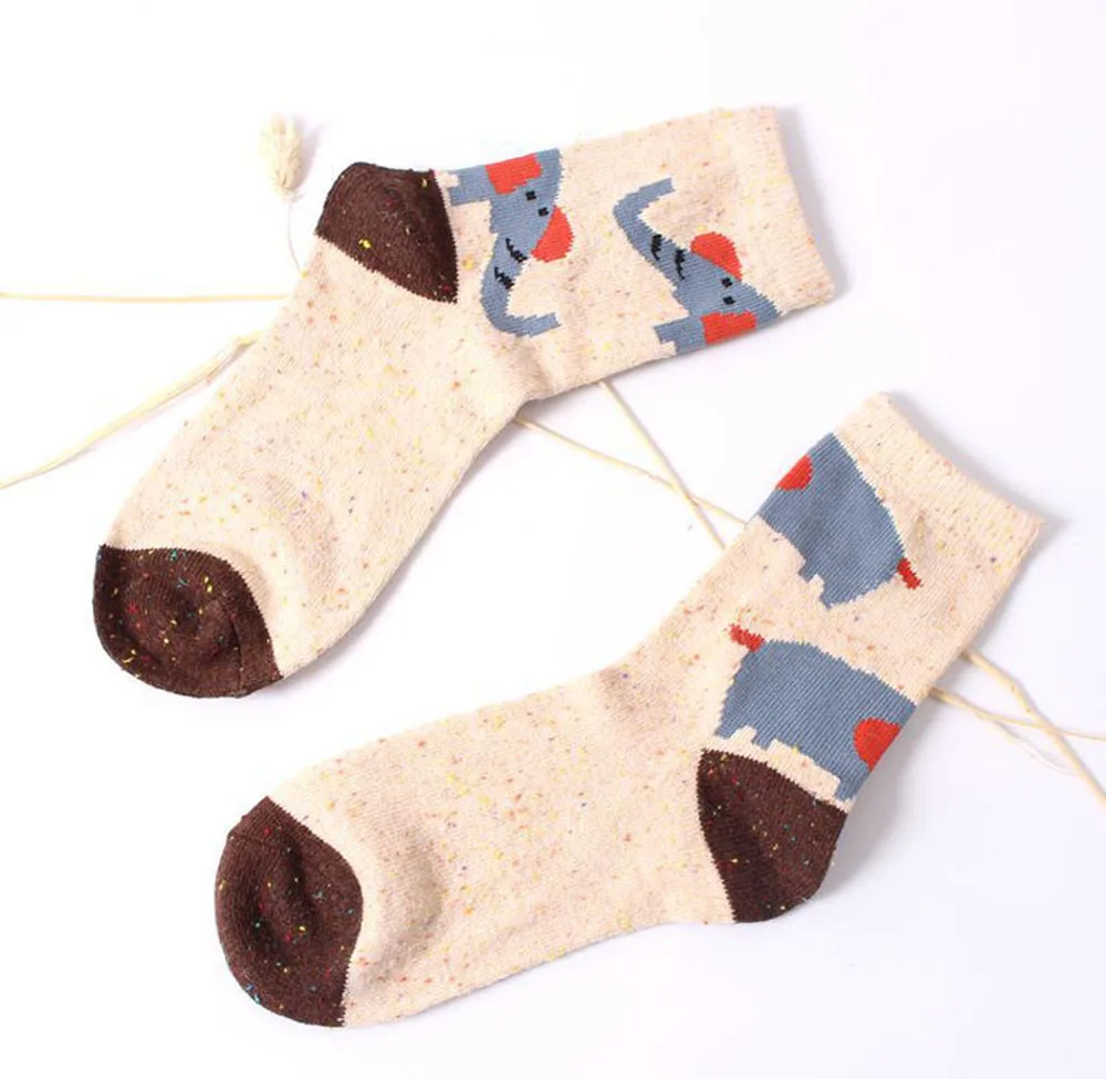 3 Paar/Set Vintage Dicke Kaninchenwollsocken für Damen Retro Winter Harajuku Tiermotive Eule Hirsch Katze Elefant Niedlich Süß – Detail 17