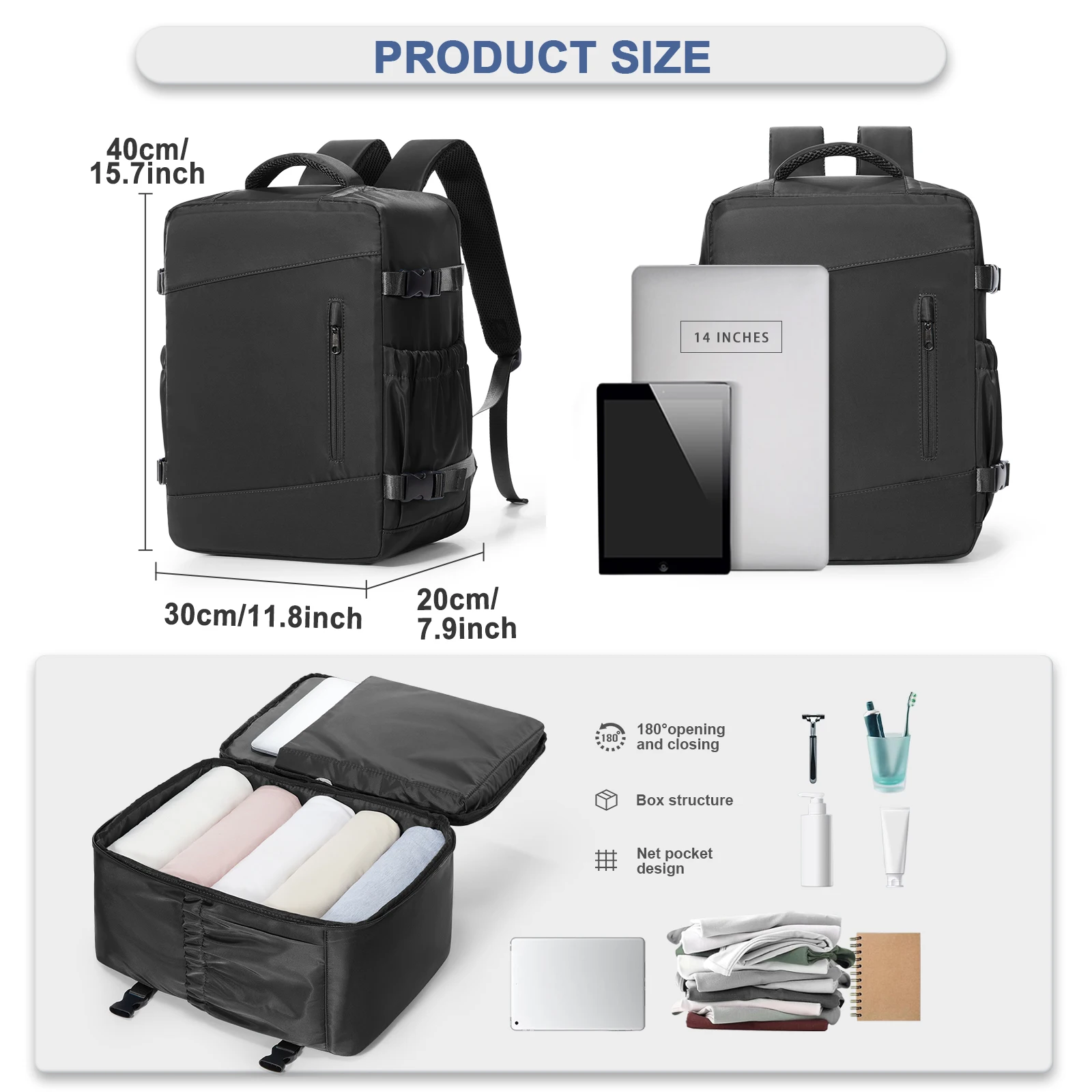 Reiserucksack unter dem Sitz, Ryanair Wizzair 40 x 30 x 20 Flugzeug-Reiserucksack, Herren-Business-Laptop-Rucksack, Handgepäck-Tasche