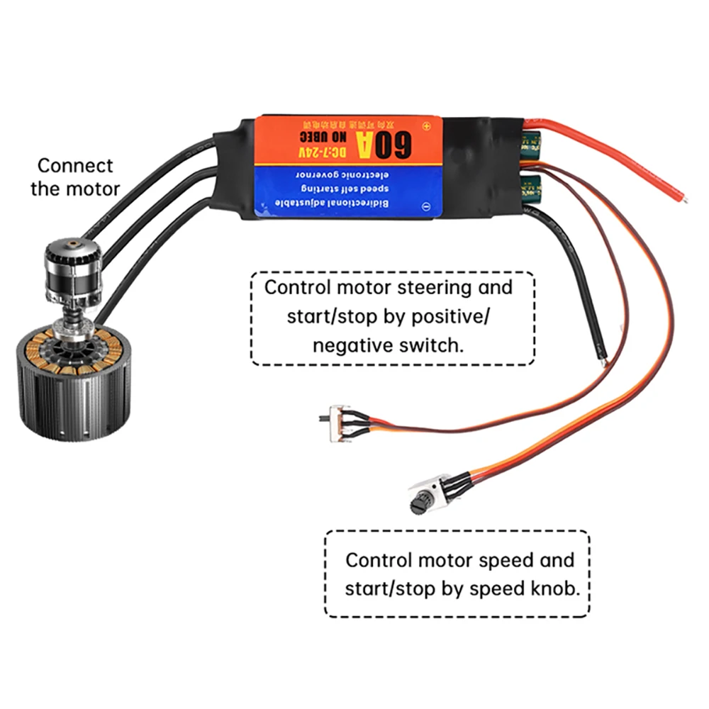 30A 500W 60A 1000W Brushless Motor Driver Forward Reverse Adjustable Self Starting Switch Stepless Speed Motor Controller