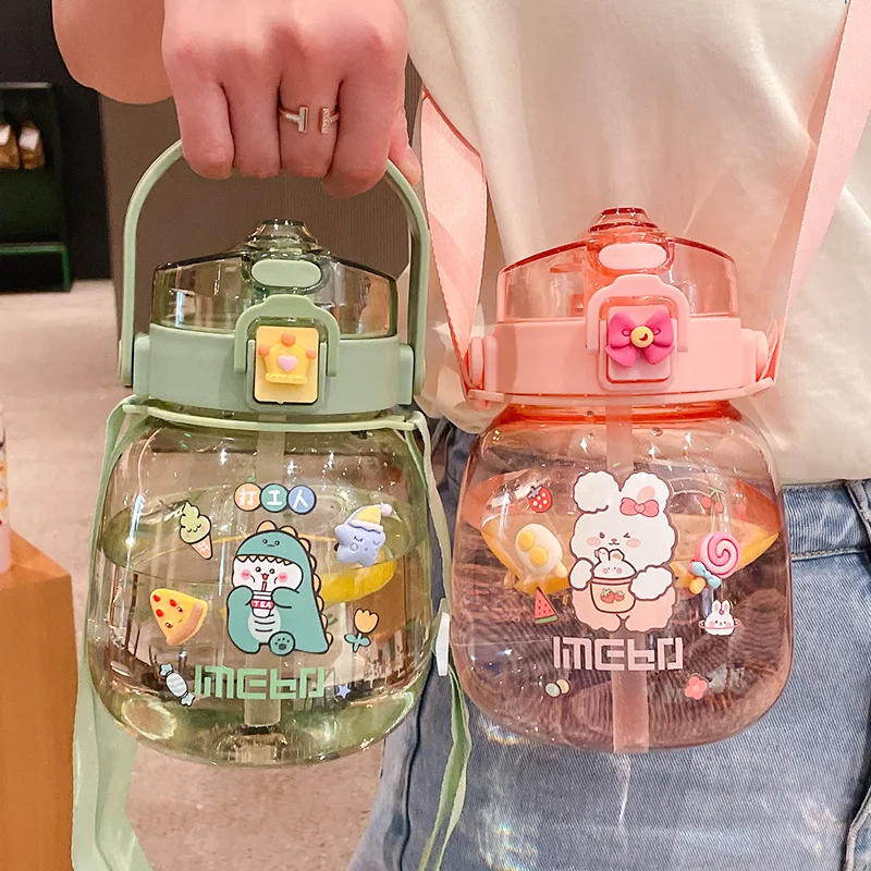 

Children's Double Drinking Cup, Large Capacity, Summer Water Bottle, Portable, High-value, Big Belly Cup, Strap, Cute