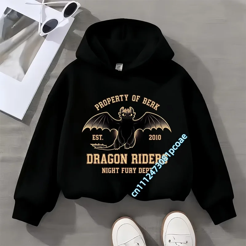 Long-sleeved cartoon-printed dragon-taming expert boys' sport shirt for girls, casual top for children, children's hooded shirt