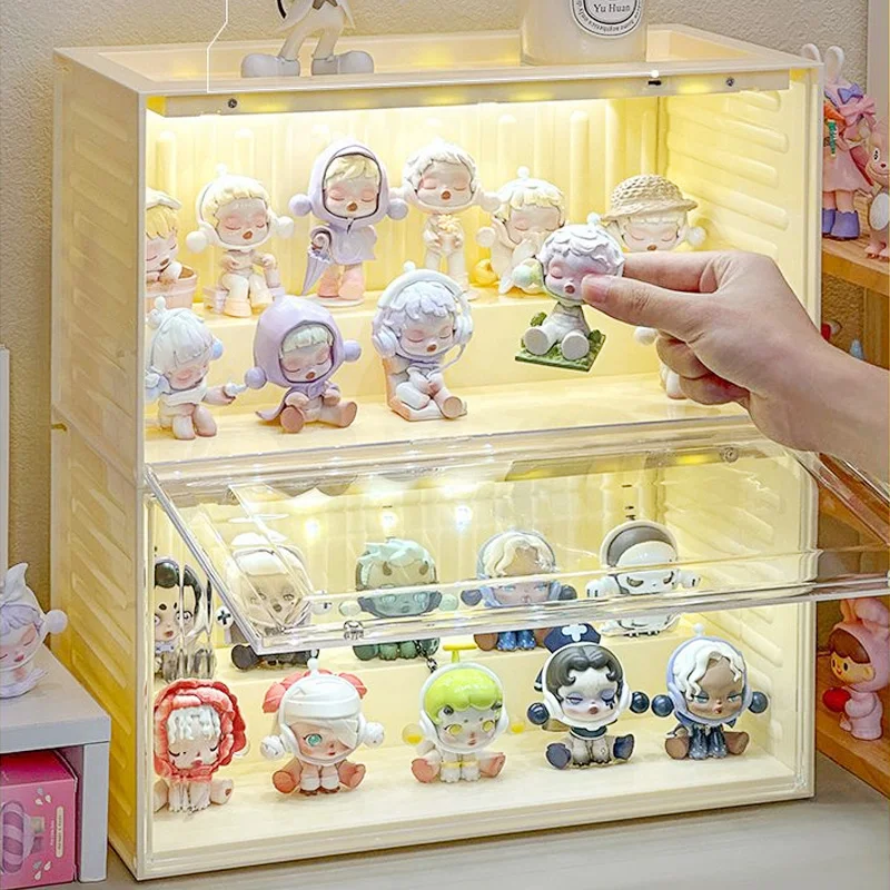 LED Sensor Transparent Display Cabinet - Stackable Organizer for Collectible Toys & Blind Boxes - view 2