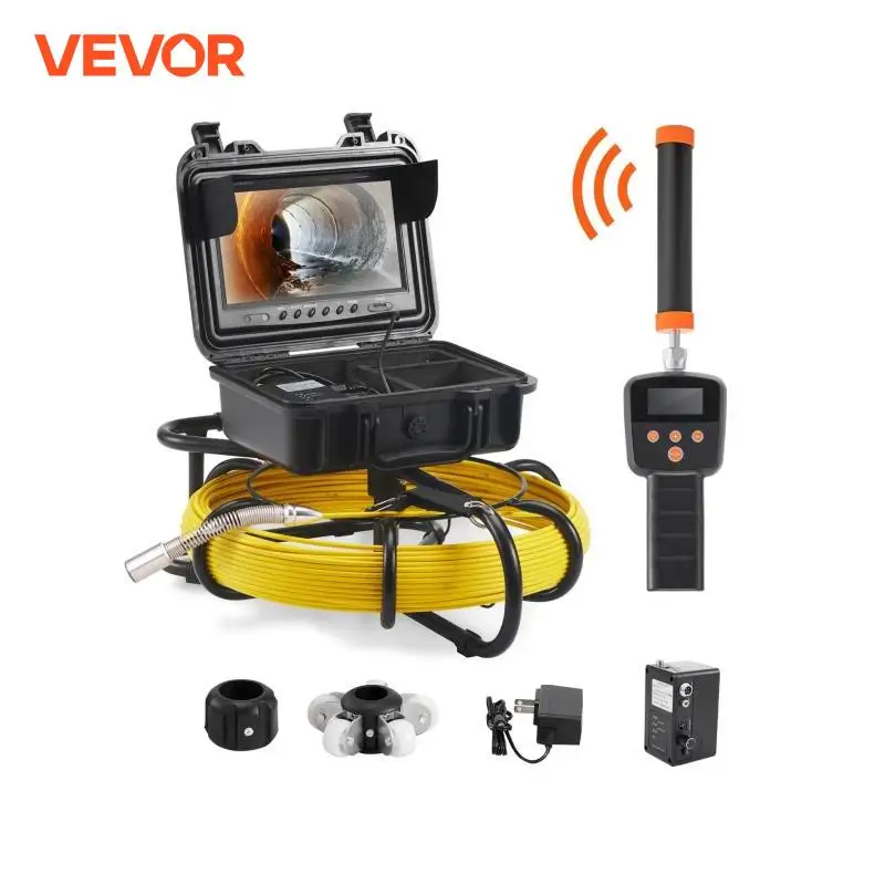 VEVOR Sewer Camera com 512Hz Localizador IP68 9 "Pipeline Inspeção Camera w/DVR Função w/12 LEDs ajustáveis e 16 GB de cartão SD
