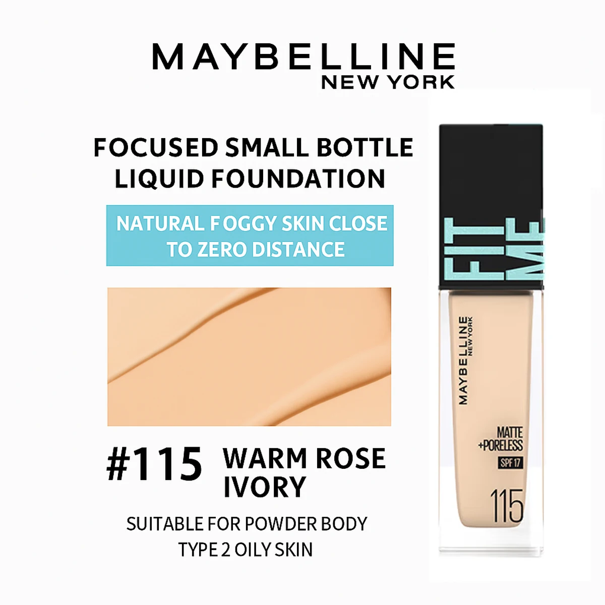 Maybelline FitMe pro Foundation líquido despeinado iluminador ocultando control de aceite protector solar mate 115 botella de polvo compacto