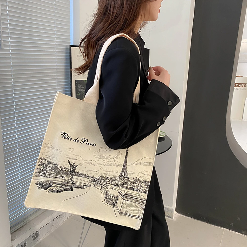 

2024 Large Capacity Shopping Bag Women's Canvas Shoulder Bag Ladies Casual Handbag Tote Bag Reusable Cotton Handbag Beach Bag