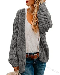 Damskie dzianinowe swetry rozpinane z otwartym przodem Oversized Chunky Cable Knit Długi rękaw latarniowy Kardigany Casualowa odzież wierzchnia Topy Płaszcze