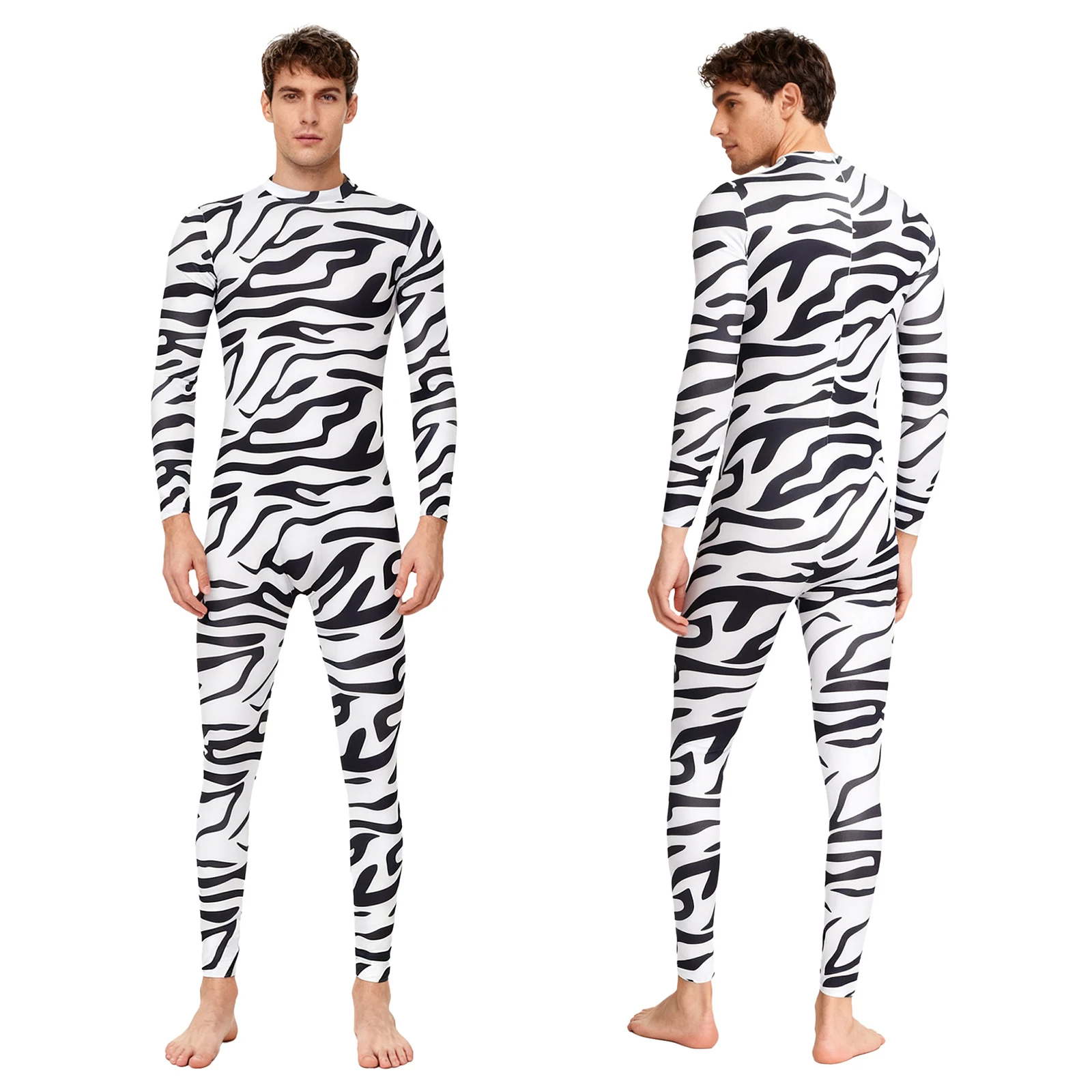 

Мужской модный комбинезон с принтом зебры, облегающая пижама с длинными рукавами, боди для Хэллоуина, косплея, вечеринки, праздничная пляжная одежда
