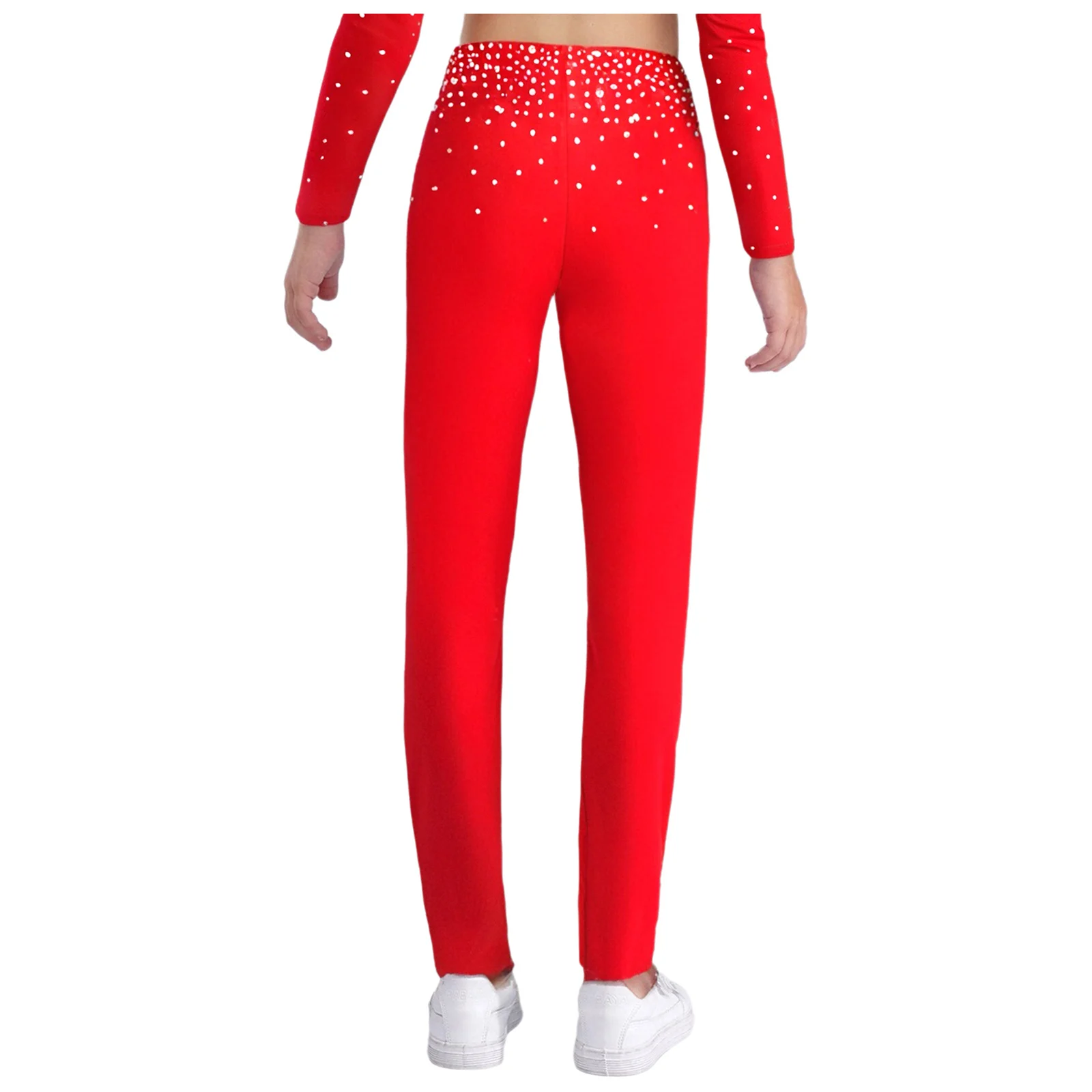 Pantaloni da ballo per pattinaggio di figura per bambina, strass scintillanti, pantaloni leggings sottili elastici metallici, costume da ginnastica