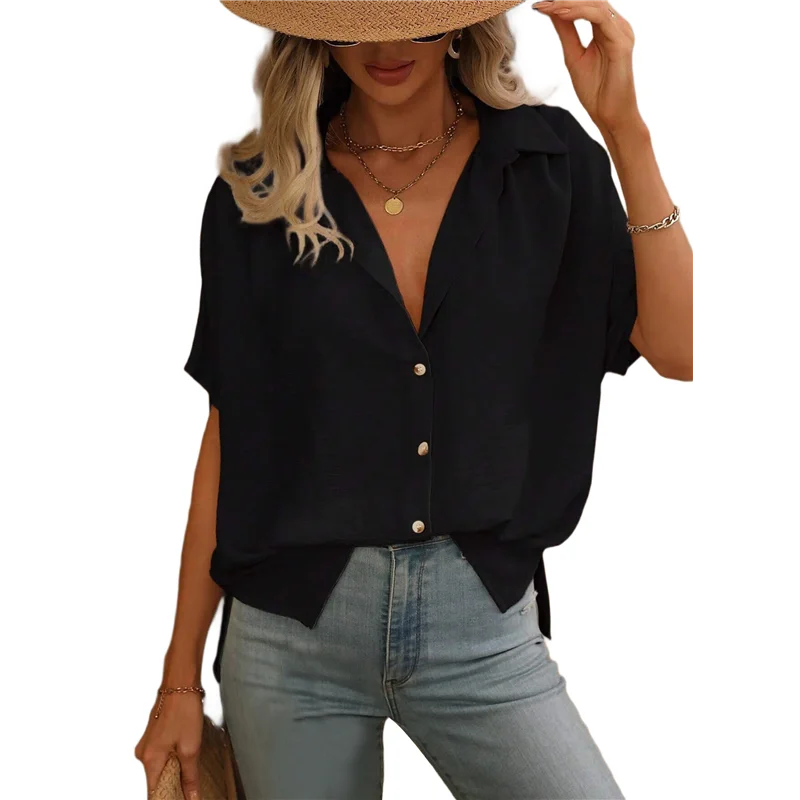 

【Party-Decoration】Women's Classic-Fit Button Down Casual Blouses Short Sleeve Beach Vacation Hawaiian T Shirts