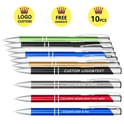 10pcs Customize Logo Pen Gift Ball Pens Free Engraved Metal Barrel Promotional Smooth Writing Stationery Show Display Wedding