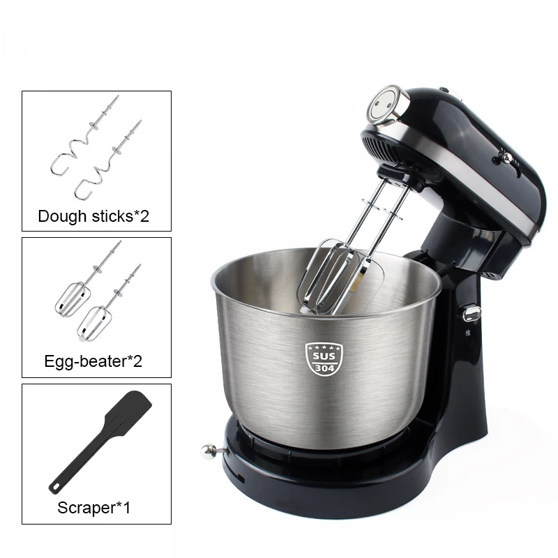 

4L Stainless Steel Bowl Electric Stand Food Mixer Egg Beater Cream Blender Handheld Whisk Cake Bread Dough Kneading Machine
