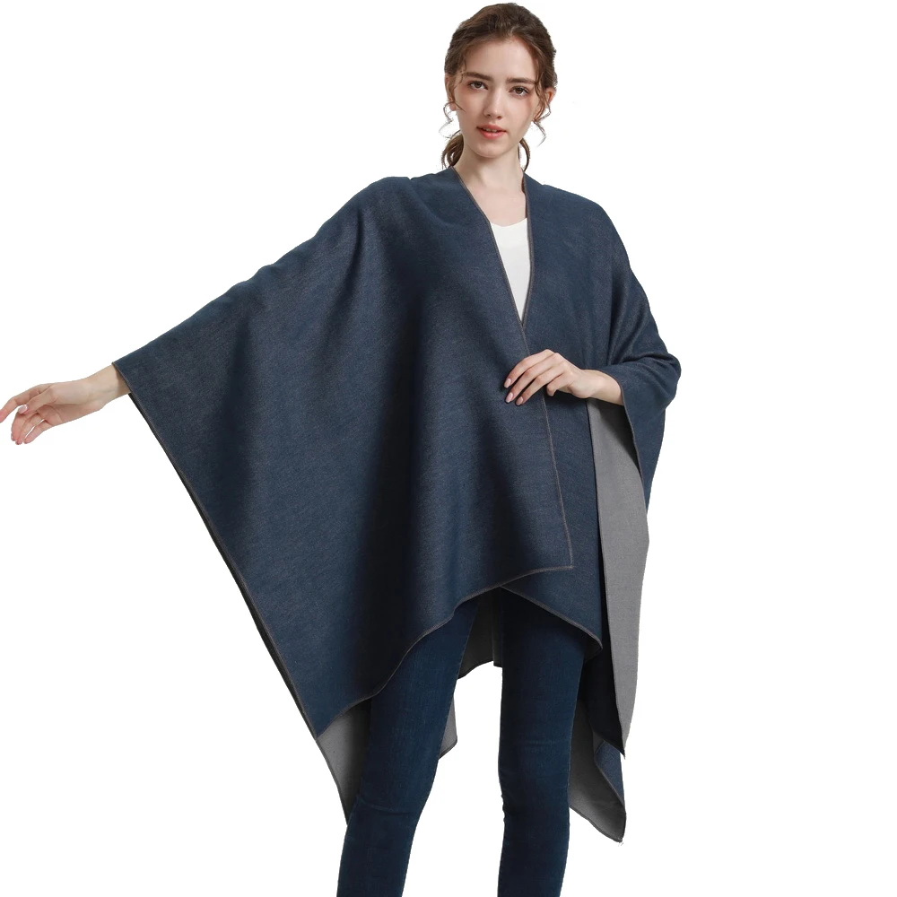 Women Cashmere Feel Shawl Lady Double-sided Winter Cape Spring Autumn Retro Cardigan Classic Simple Cloak Soft Large Blanket