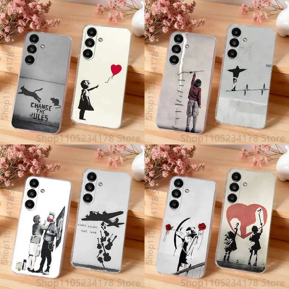 

Graffiti B-Banksy Artist-es Phone Case For Samsung S24,S25,S30,S23,S21,S22,S20,S10,5G,FE,lite,PIus,Ultra Clear Transparent Cover