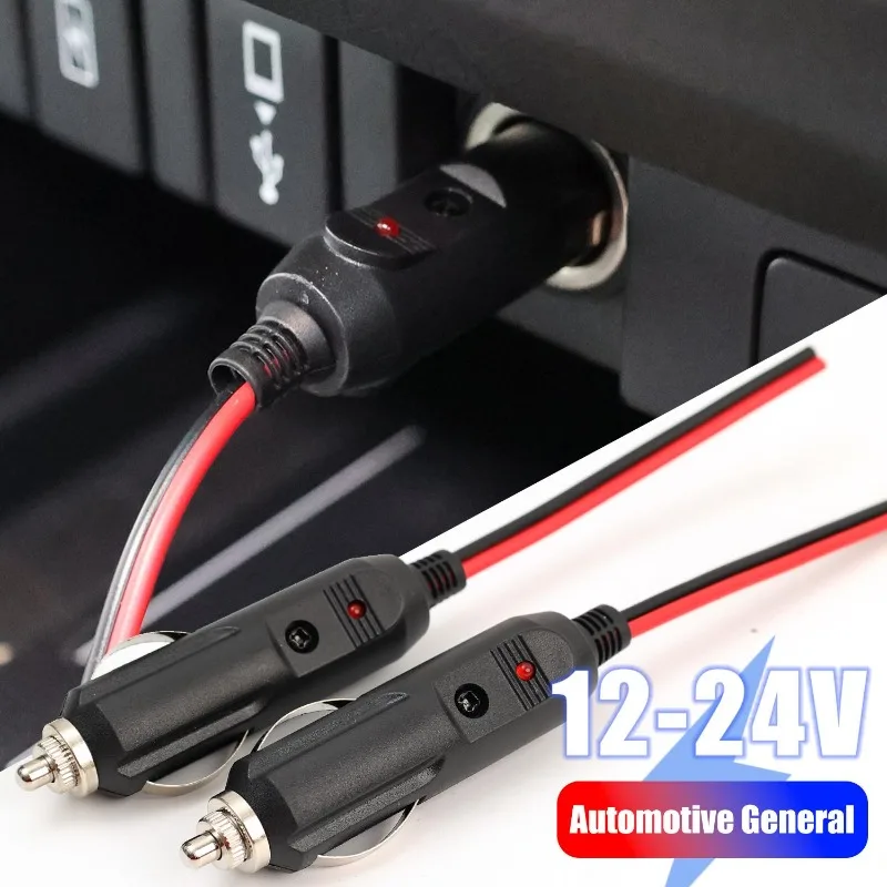 For Car Truck RV Boat Accessories Car Cigarette Lighter Plug with LED 12V-24V Indicator Heavy Duty 16AWG Copper Cable Adapter