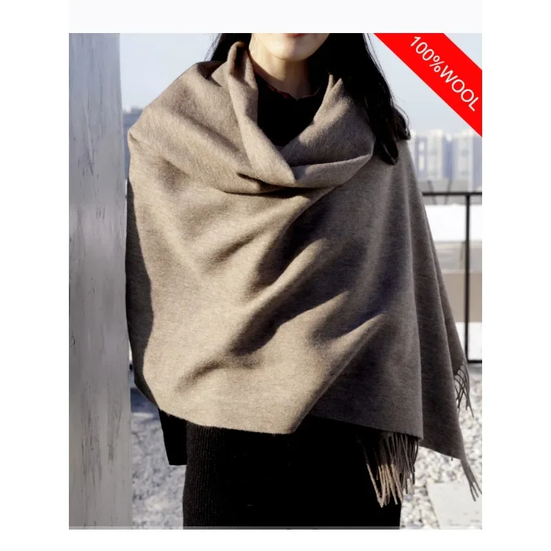 

100% Wool Scarf Women Thickening Cashmere Winter Scars Shawls Fashion Female Pashmina Scarves Oversized Keep Warm Warps C52