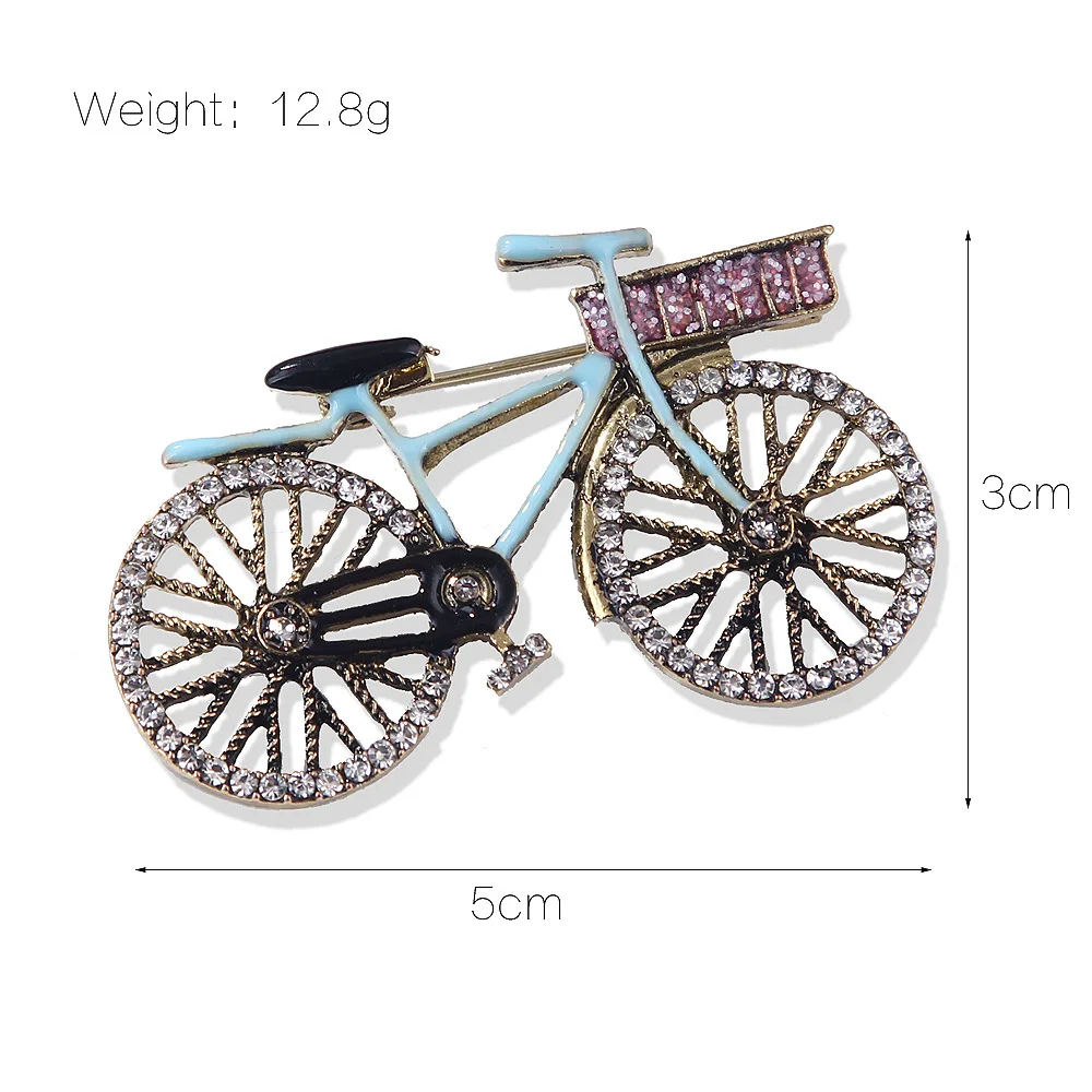 Vintage Bicycle Shape Metal Brooch for Women Men Colorful Rhinestone Cyclists Cycling Clothing Badge Enamel Pin Jewelry