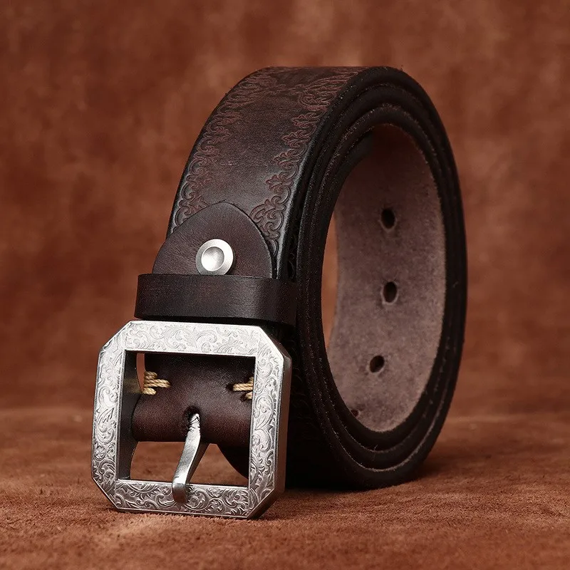 Thickened and extra-thick leather pure stainless belt for men versatile casual men's real