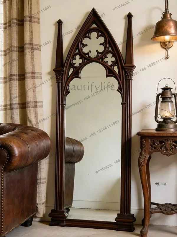 Floor-to-ceiling full-body mirror wabi-sandy wind classical entrance fitting mirror