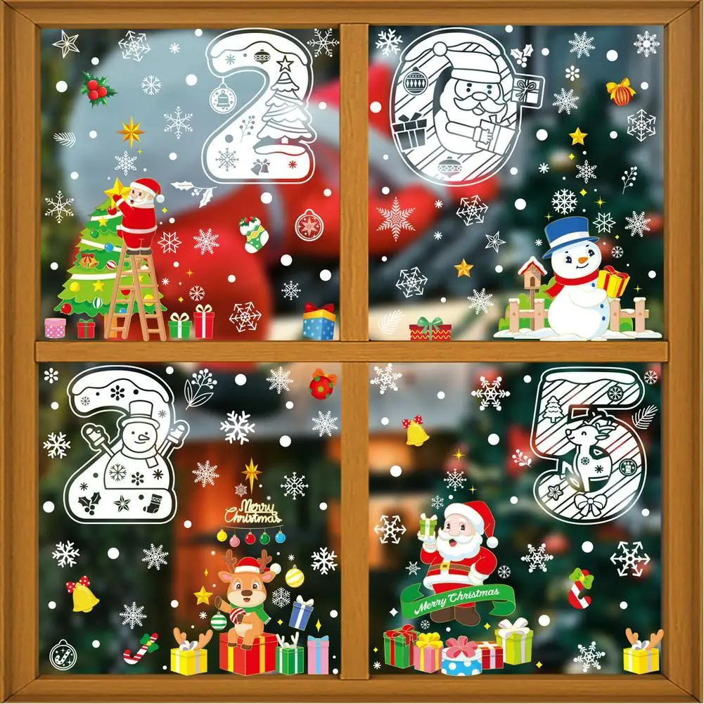 Christmas Window Stickers Christmas Stained Glass Window Clings Window Decals Decorative Covering Clings For Home Living Room