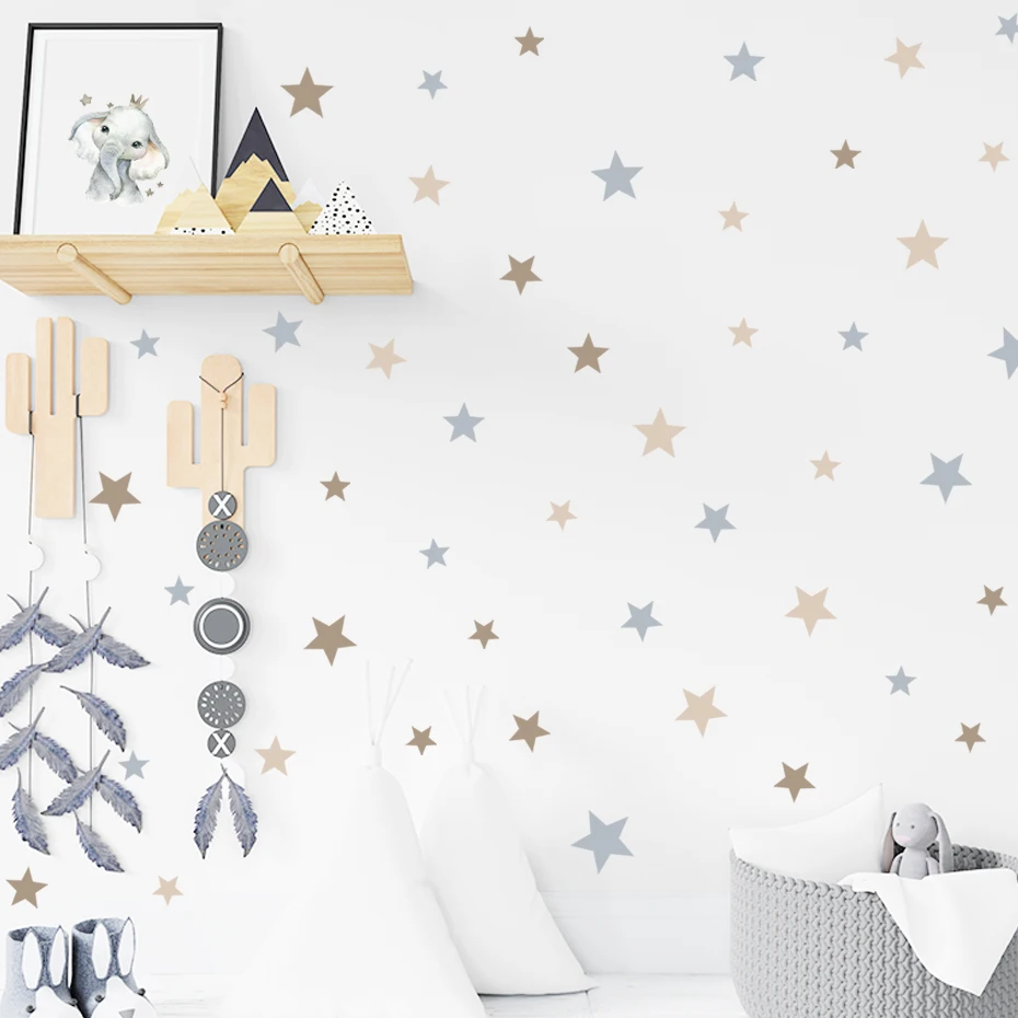 Cartoon Stars Beige Wall Stickers Removable Nursery Wall Decals Poster Print Children Kids Baby Room Interior Home Decor Gifts