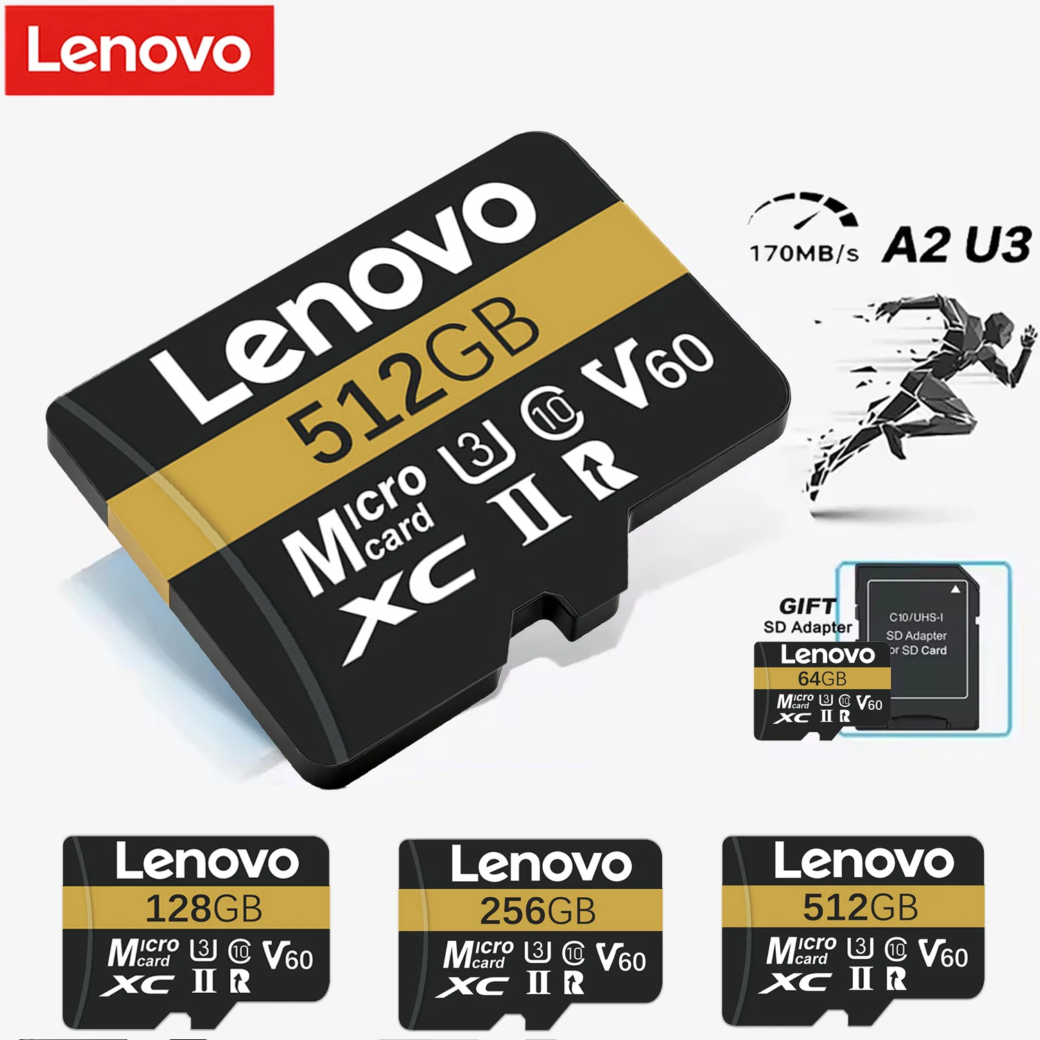 Original Lenovo Micro SD Card 64GB 128GB 256GB U3 V60 4K Recording Flash Card Extreme Pro Memory Card For Nintendo Switch Camera
