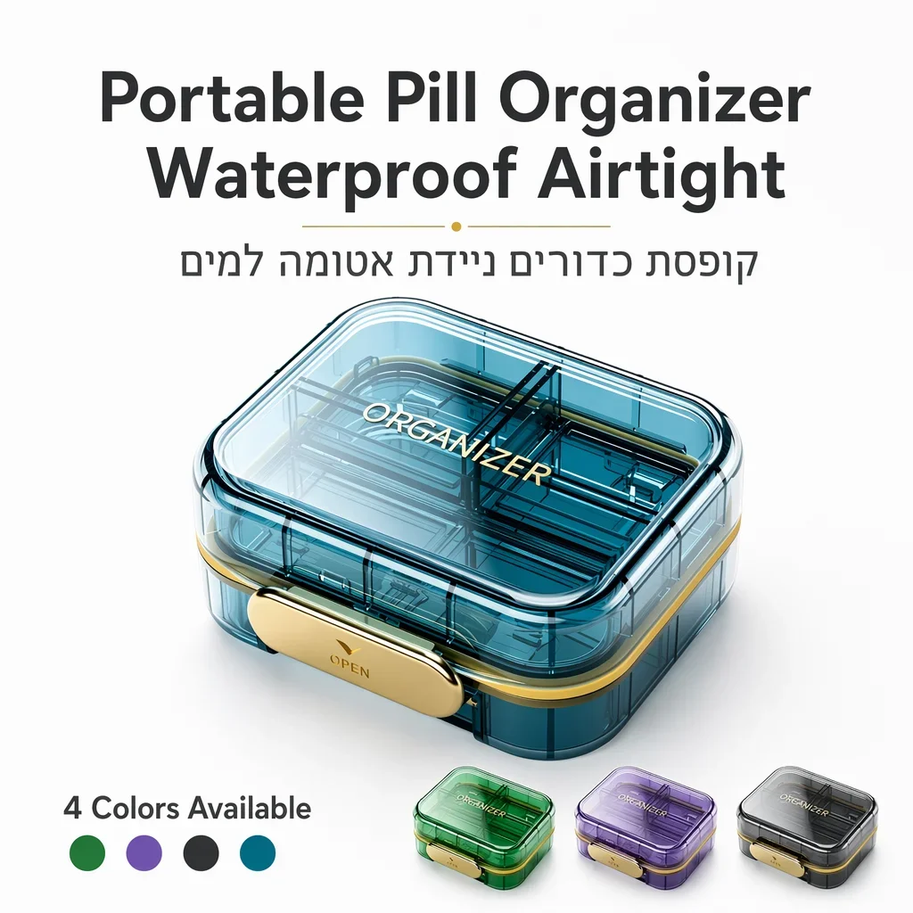 

Portable Pill Organizer Box Weekly Medicine Container Waterproof Travel Case with Gold Button Mini Drug Storage for Men Women