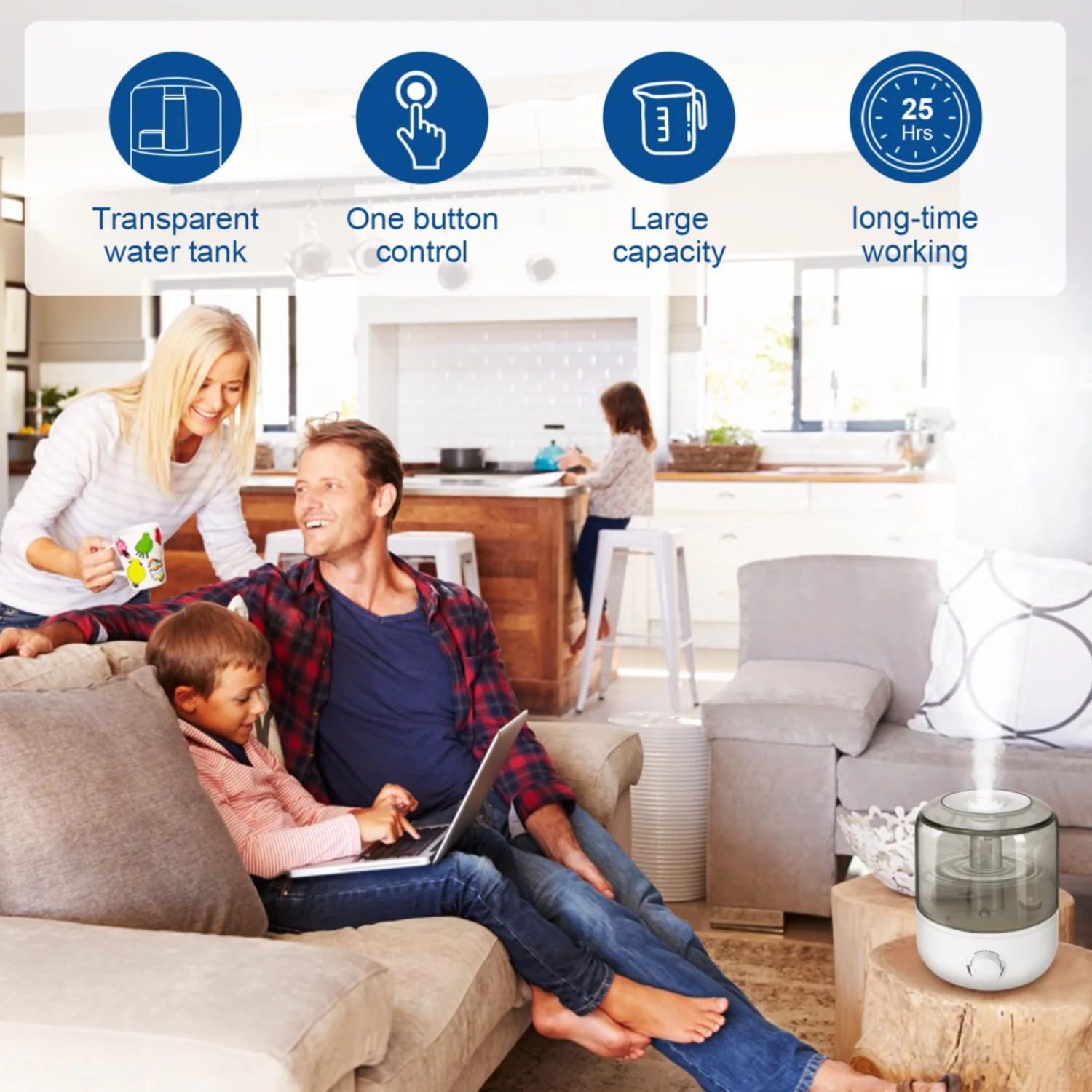 NOWOŚĆ Nawilżacz do sypialni - zbiornik na wodę o pojemności 1 galona, automatyczne wyłączanie, wyjątkowo cicha chłodna mgiełka dla dziecka - 360 °   Podwójna obrotowa dysza