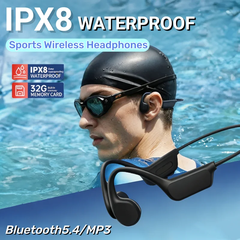Bone Conduction Headphones IPX8 Waterproof MP3 32GB Bluetooth5.4 Wireless Headphones With Mic Swimming Sports Fitness 2026 New