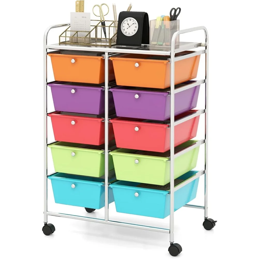 عربة تخزين دوارة مع 10 أدراج للحرف اليدوية، والورق، والصالون، وتنظيم قصاصات الورق