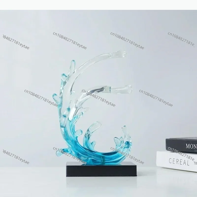 Blue Sea Waves Resin Statue Desk Decoration Transparent Sculpture Aesthetic Room Ornament