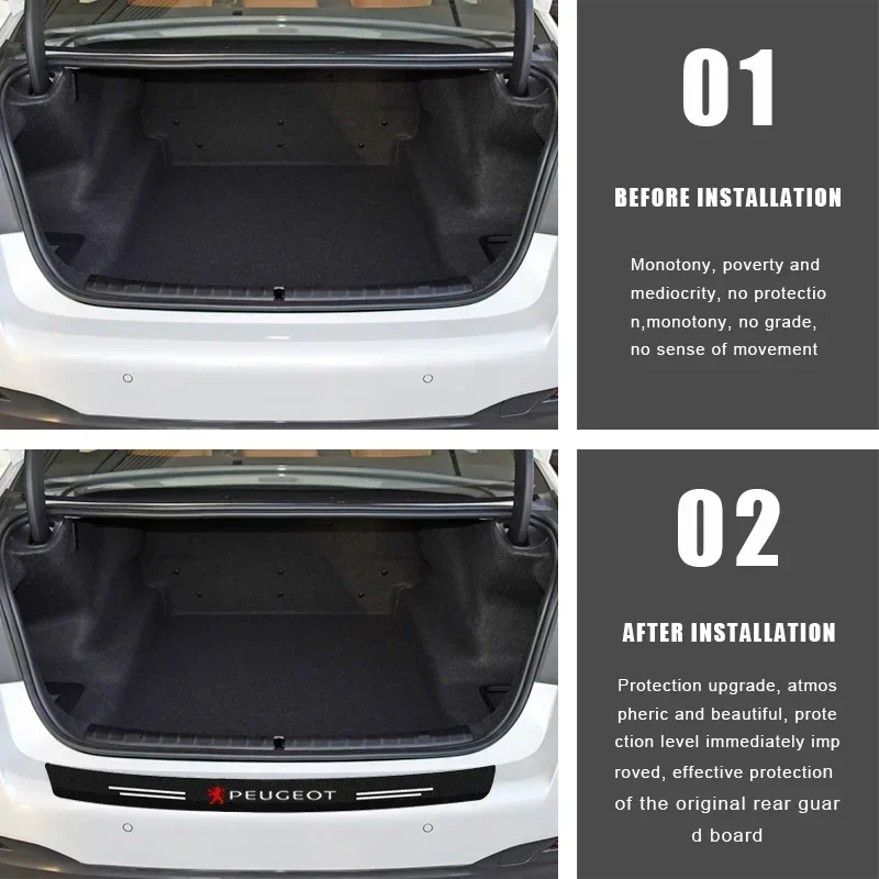 New 3D Carbon Fiber Car Trunk Protector Sticker Bumper Decal Compatible Peugeot 108 406 407 408 206 207 208 306 307 308 508 Car view 6