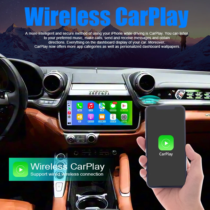 Wireless CarPlay For Ferrari MIB3 System 2015-2022 Android Auto Interface with Mirror Link AirPlay Navigation Car Play Functions