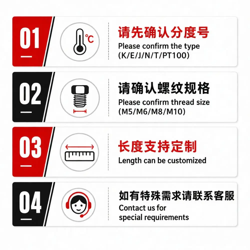 Industrial M6 Thread Thermocouple Probe PT100 Temperature Sensor Waterproof Detector For Heating Cooling Control System