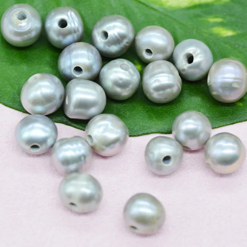 

1000PCS 9-10mm 2mm Big Hole gray Freshwater Pearl Pearl Beads Loose Pearl Beads