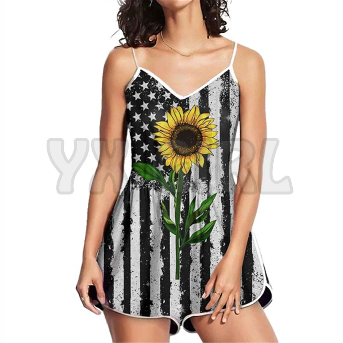 YX GIRL Macacão Hippie com Estampa 3D de Girassol, Roupas de Verão Bohemia para Mulheres